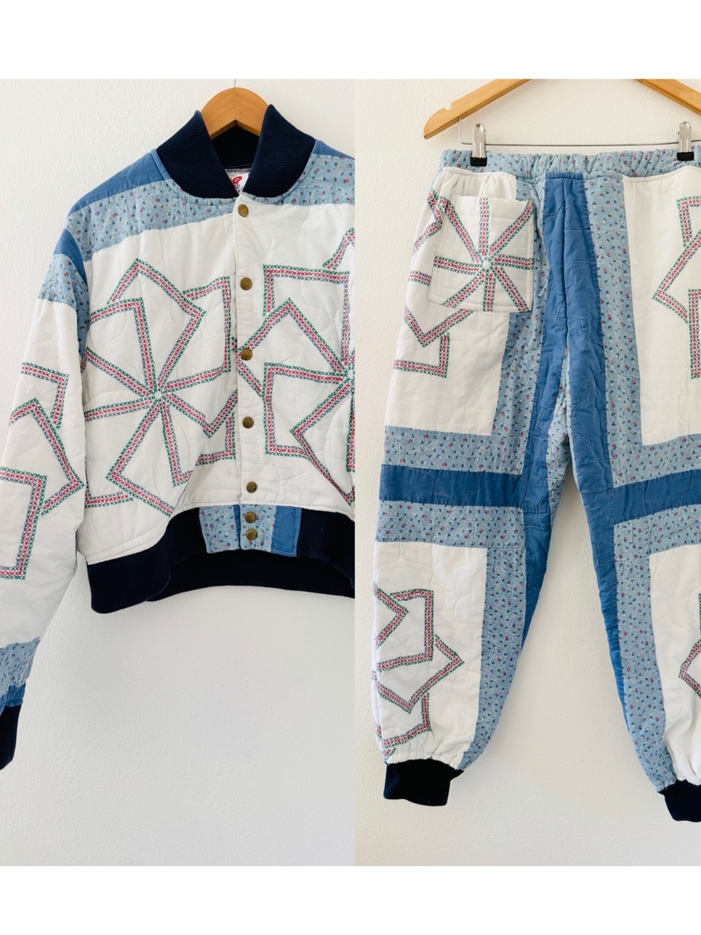 Psychic Outlaw Handmade Patchwork Quilted Snap Up Jacket Jogger Pants Set